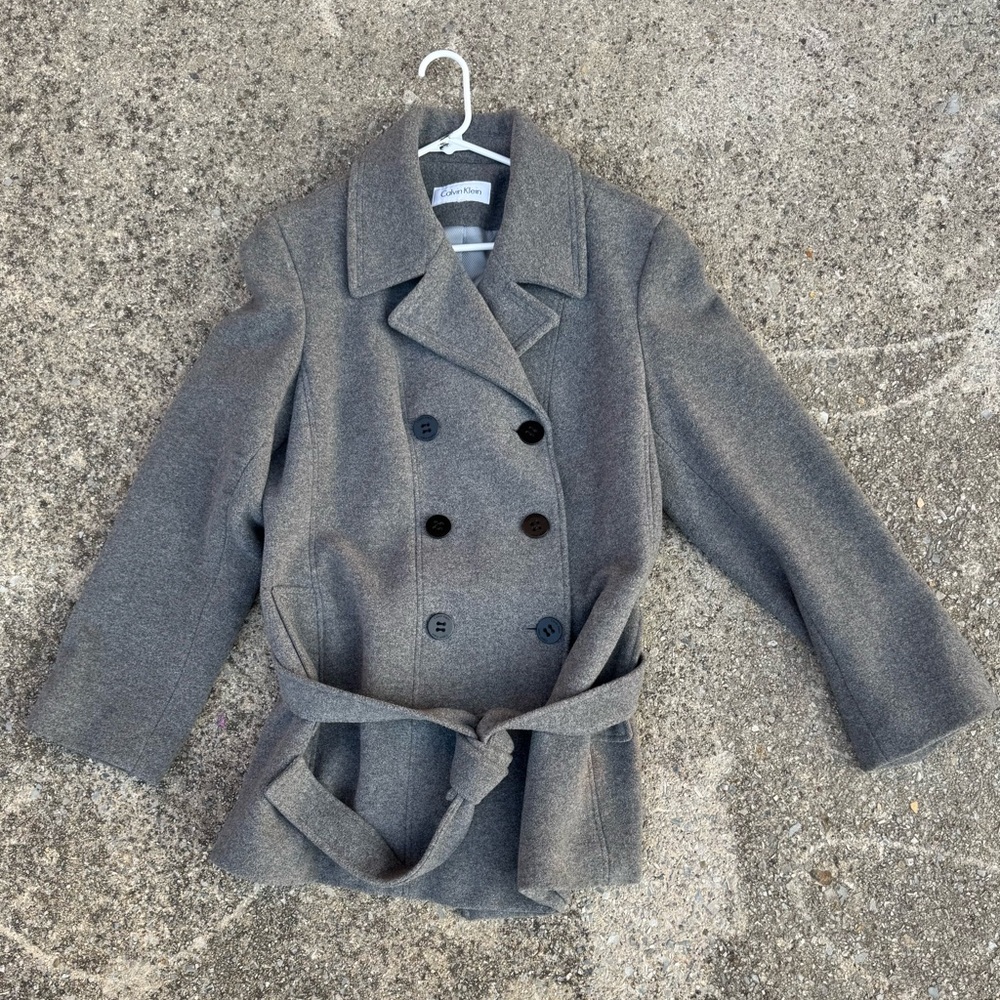 Clean Calvin Klein Charcoal Double-Breasted Pea Coat Size S or M - P21/L30